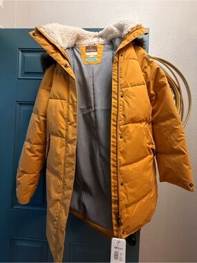 NWT Roxy Ellie Mustard Yellow Long Puffer Parka Faux Fur Hood XL